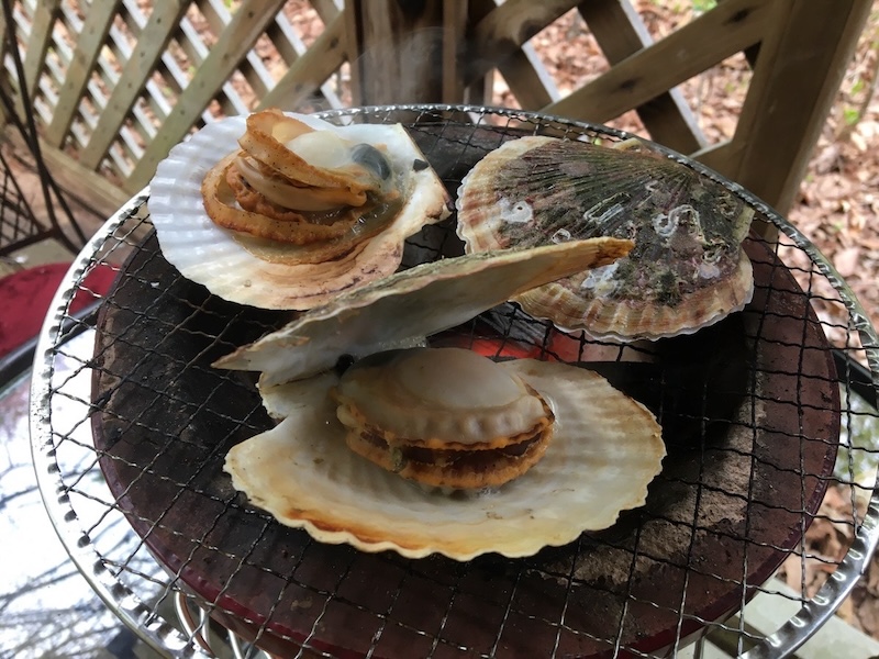 オフの日には野外炊事実地研修 生ほたて焼き オフの日には野外炊事実地研修 生ほたて焼き